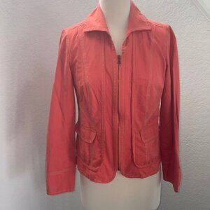 Chico’s salmon jacket. Soft w/ brass rivet and zipper detail. 2 pockets. 0 4